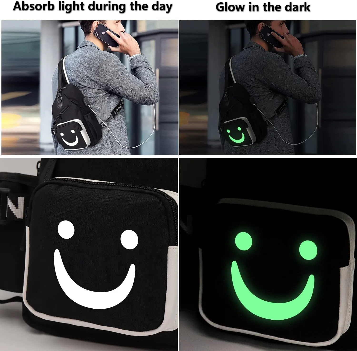 Sling Bag for Boys with USB, Small Chest Pack with Side Pocket, Travel Shoulder Backpack