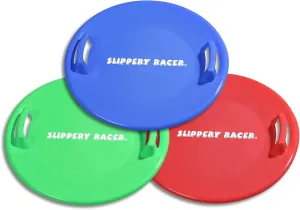 Slippery Racer Heavy-Duty Cold Resistant Downhill Pro Adults and Kids Plastic Outdoor Winter Saucer Disc Snow Sled with Handles