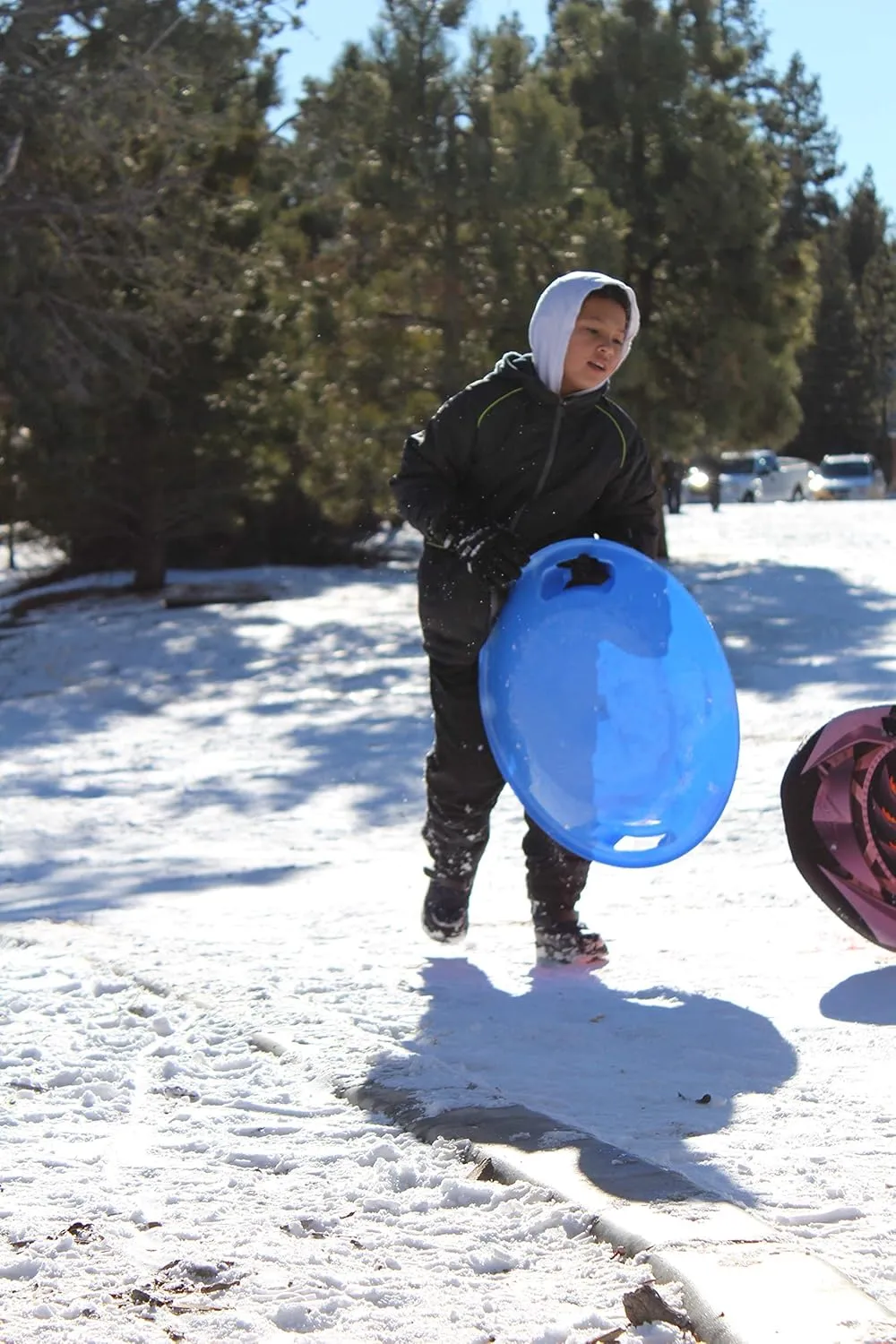 Slippery Racer Heavy-Duty Cold Resistant Downhill Pro Adults and Kids Plastic Outdoor Winter Saucer Disc Snow Sled with Handles