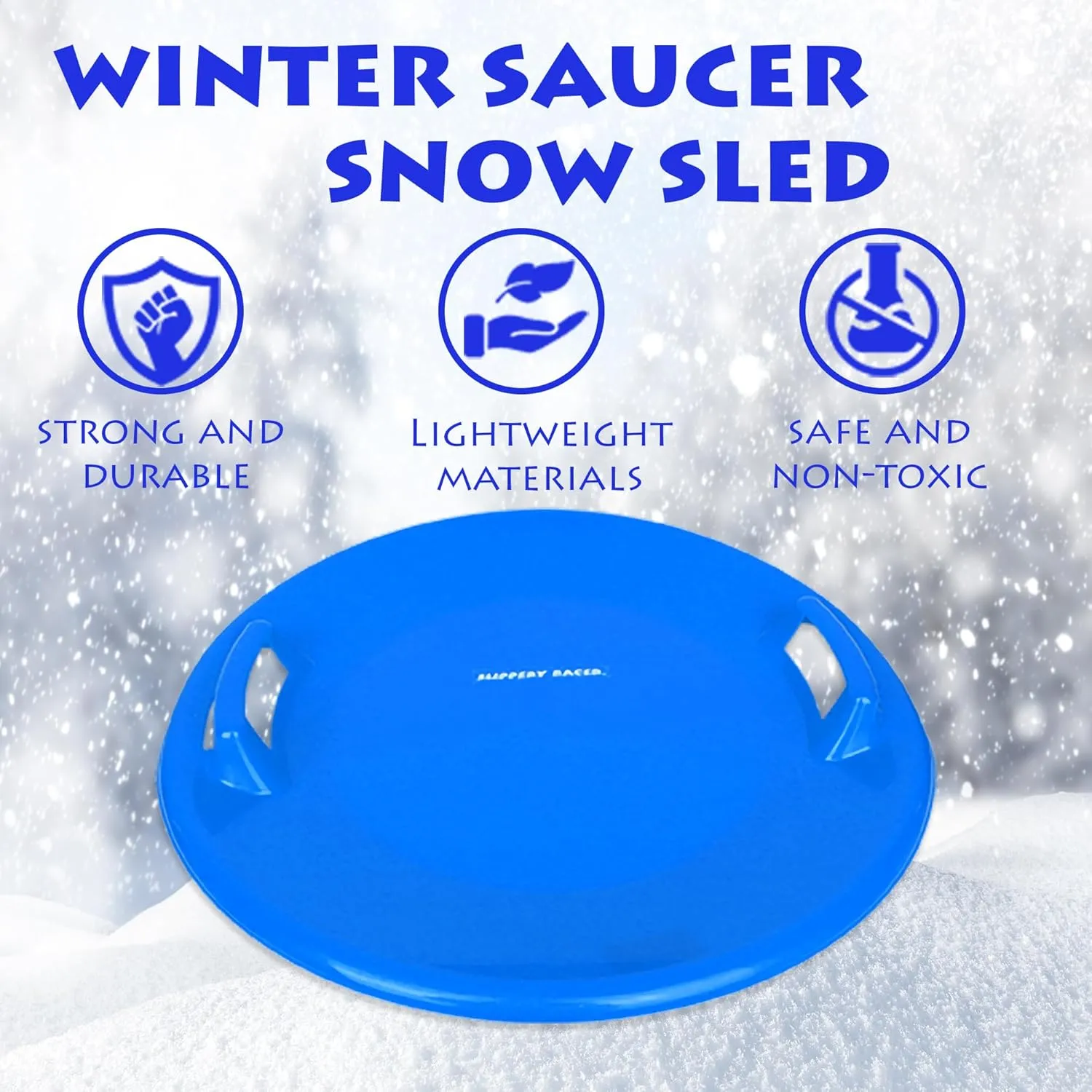 Slippery Racer Heavy-Duty Cold Resistant Downhill Pro Adults and Kids Plastic Outdoor Winter Saucer Disc Snow Sled with Handles