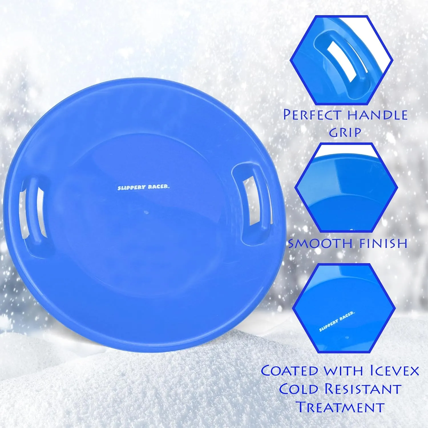 Slippery Racer Heavy-Duty Cold Resistant Downhill Pro Adults and Kids Plastic Outdoor Winter Saucer Disc Snow Sled with Handles