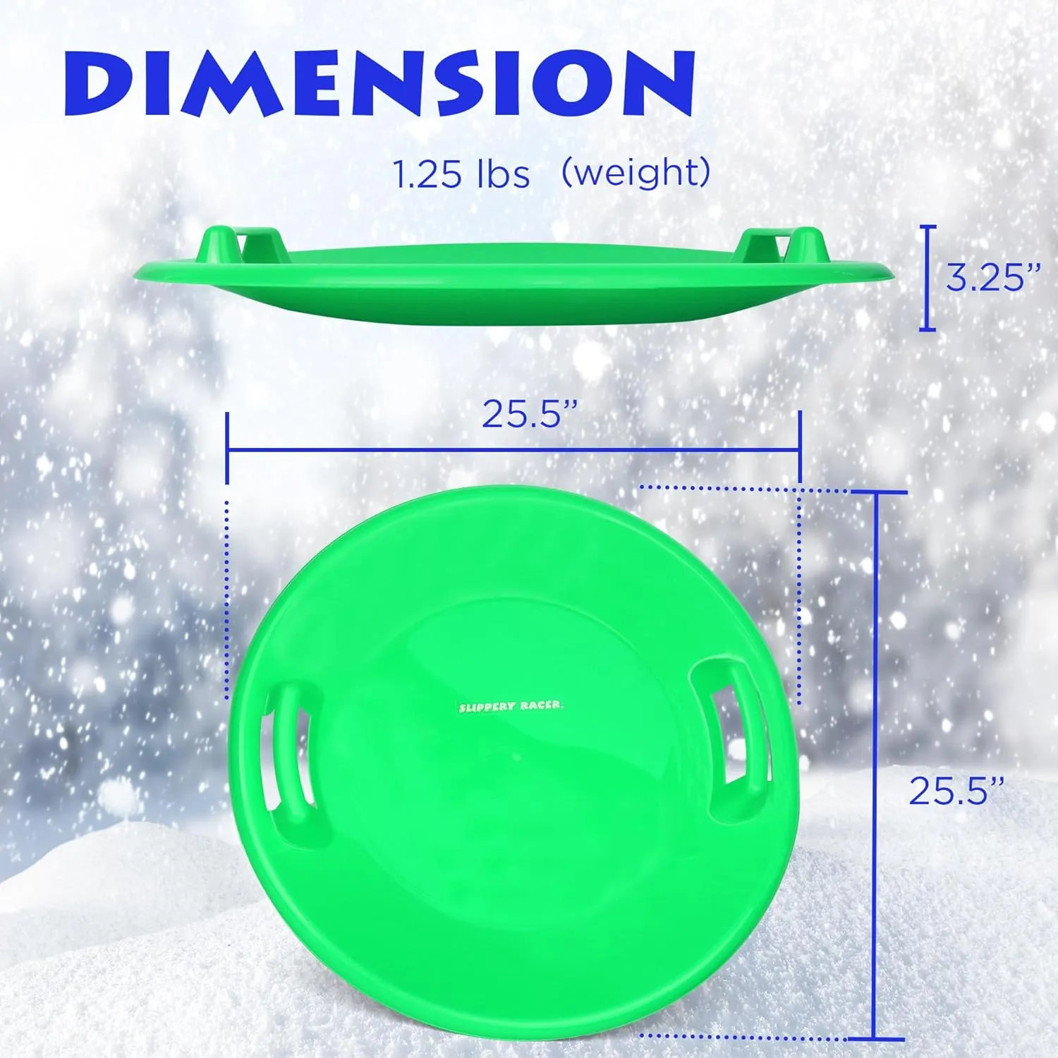 Slippery Racer Heavy-Duty Cold Resistant Downhill Pro Plastic Outdoor Winter Saucer Disc Snow Sled with Handles.