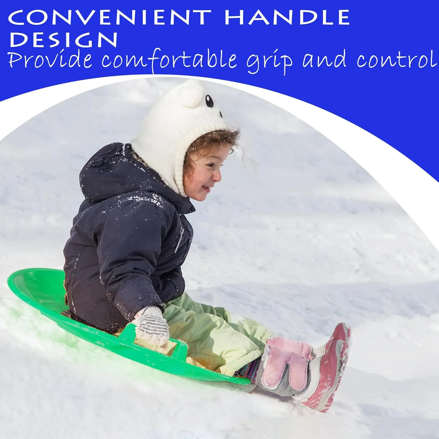 Slippery Racer Heavy-Duty Cold Resistant Downhill Pro Plastic Outdoor Winter Saucer Disc Snow Sled with Handles.