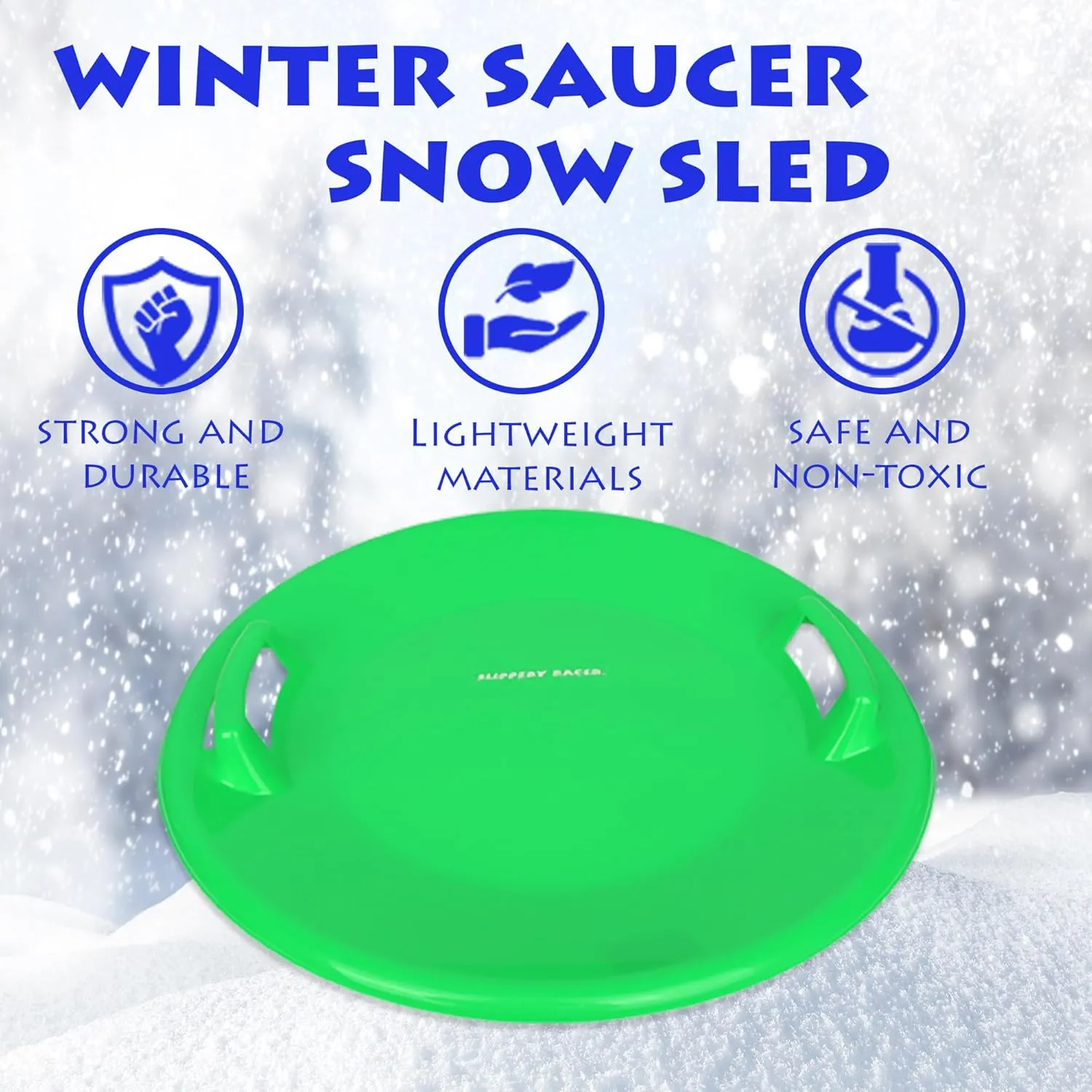 Slippery Racer Heavy-Duty Cold Resistant Downhill Pro Plastic Outdoor Winter Saucer Disc Snow Sled with Handles.