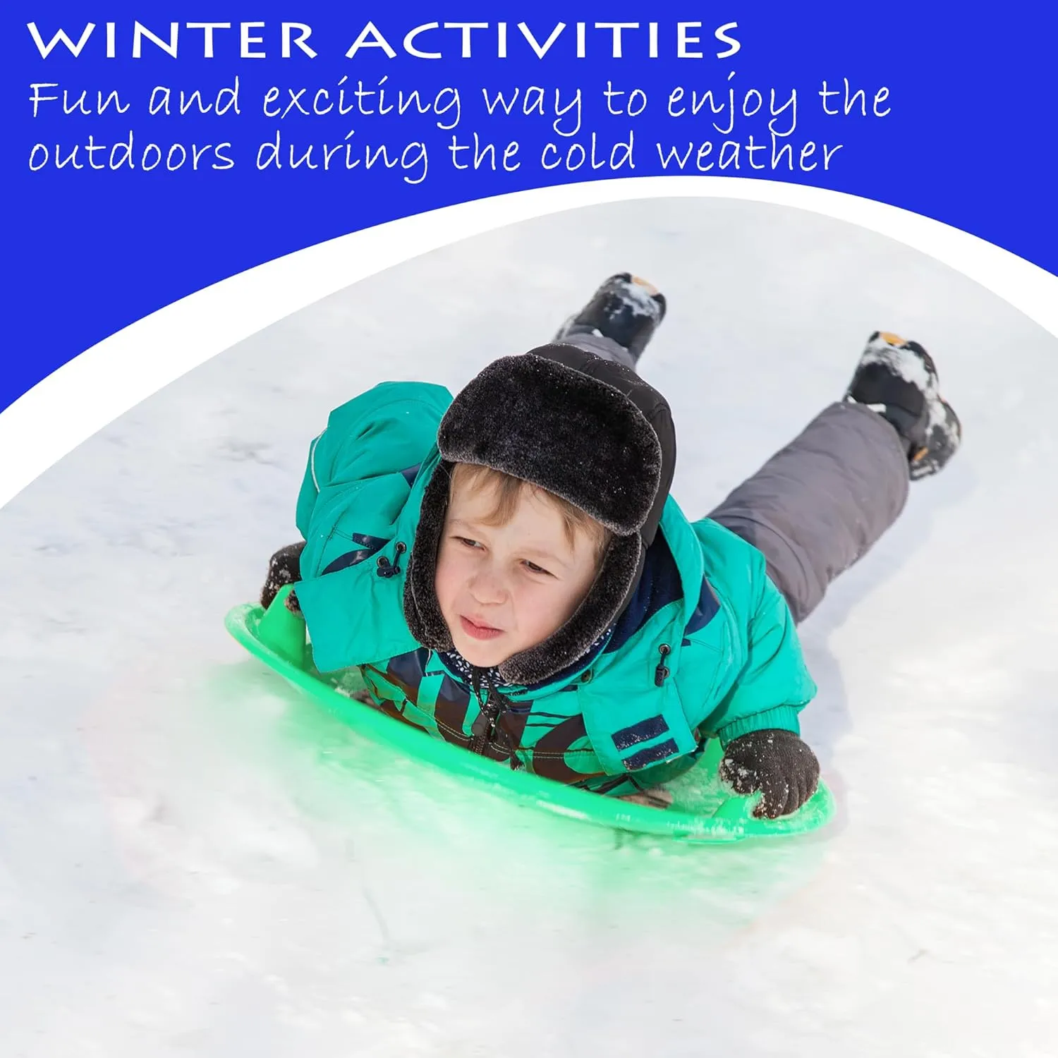 Slippery Racer Heavy-Duty Cold Resistant Downhill Pro Plastic Outdoor Winter Saucer Disc Snow Sled with Handles.