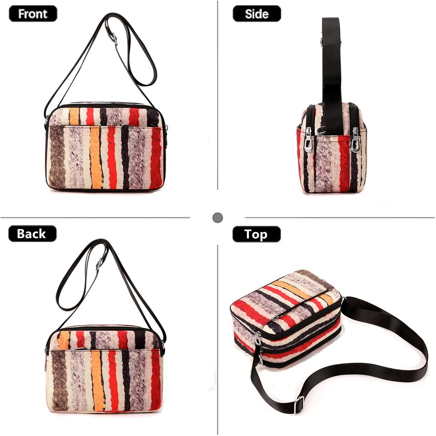 Small Crossbody Bags for Women 6 Zipper Pockets Shoulder Bag Waterproof Nylon Travel Handbag Purses
