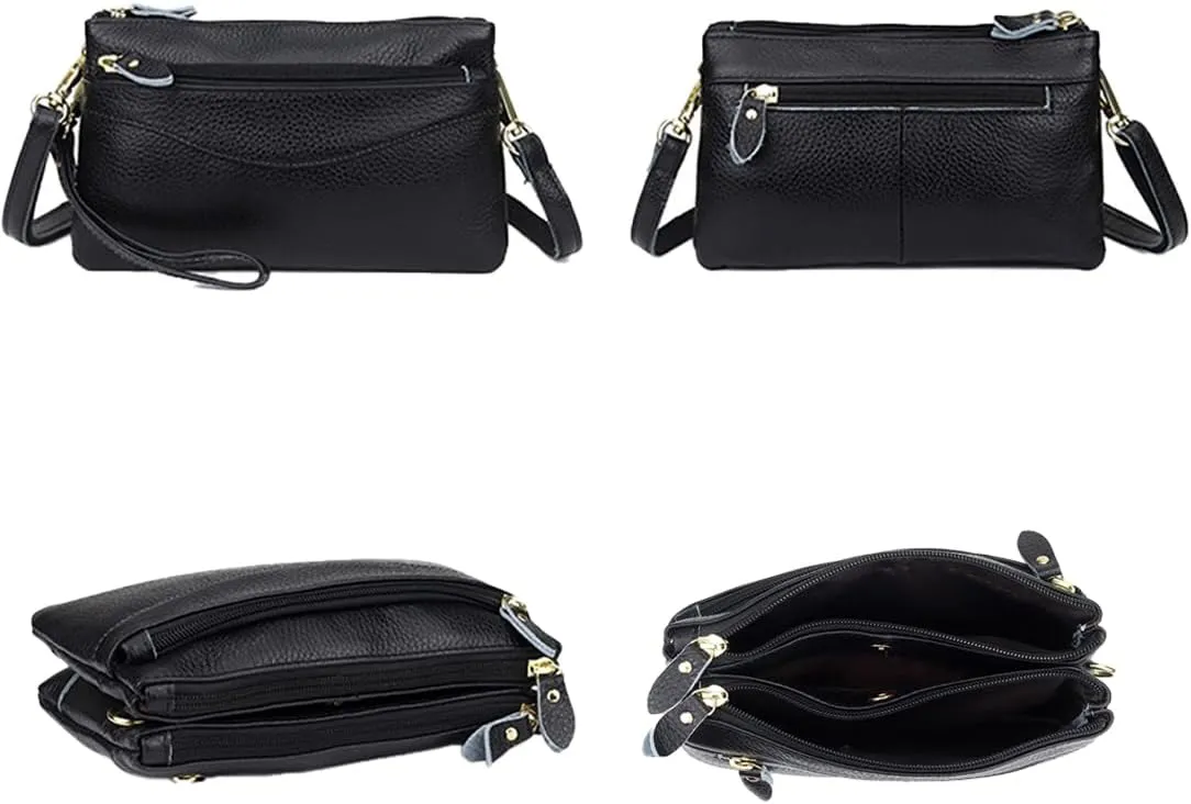 Small Crossbody Sling Bag Real Leather Purse for Women Crossover Trendy Shoulder Handbag multi-compartment
