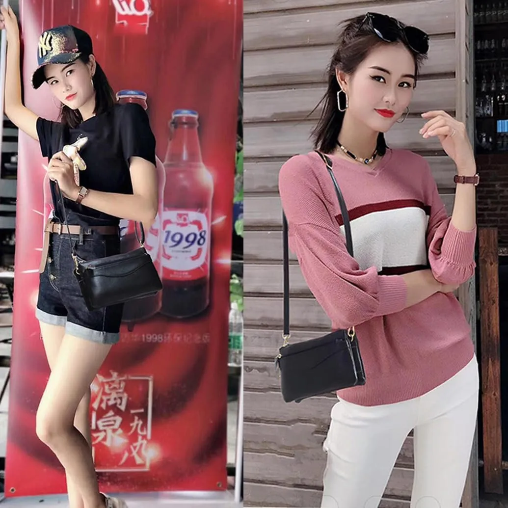 Small Crossbody Sling Bag Real Leather Purse for Women Crossover Trendy Shoulder Handbag multi-compartment