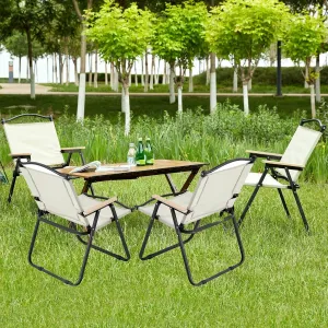 Small Folding Camping Table and Chairs Set of 4,Lightweight Portable Aluminum Table for Outdoor Camping, Picnic, Beach,Backyard, BBQ, Party, Patio, Brown Beige