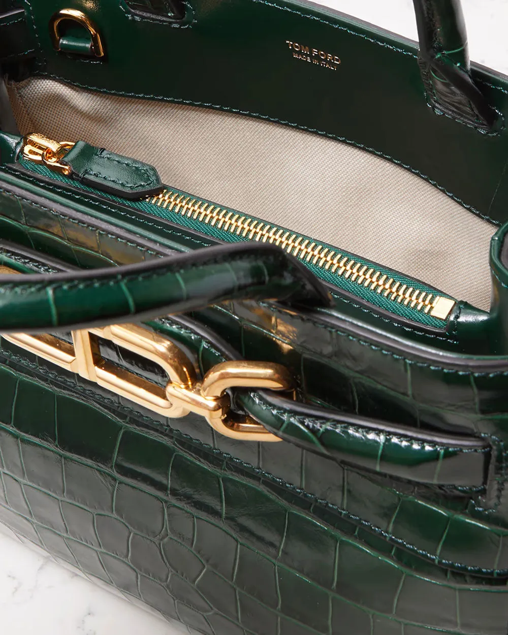 Small Printed Crocodile Leather Whitney Top Handle Bag in Emerald