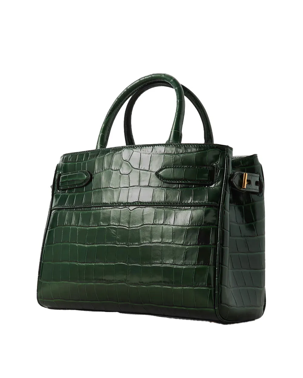 Small Printed Crocodile Leather Whitney Top Handle Bag in Emerald