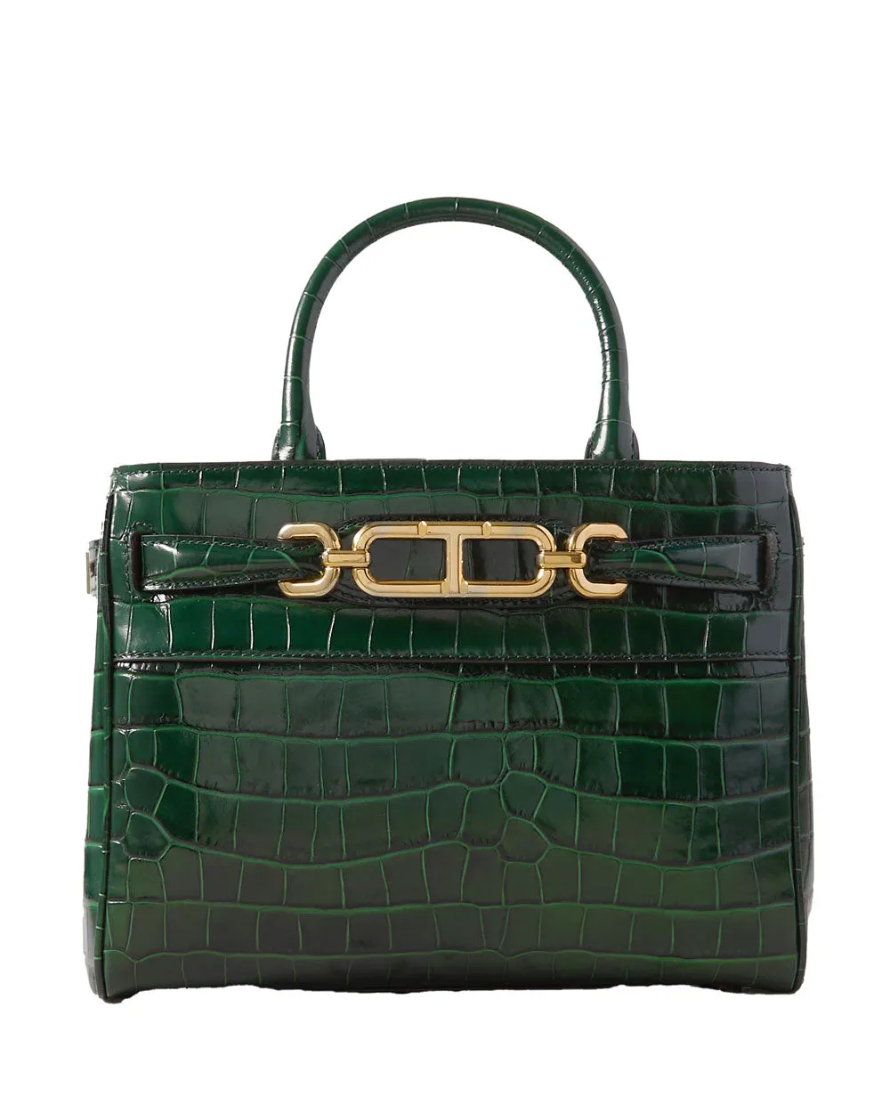 Small Printed Crocodile Leather Whitney Top Handle Bag in Emerald