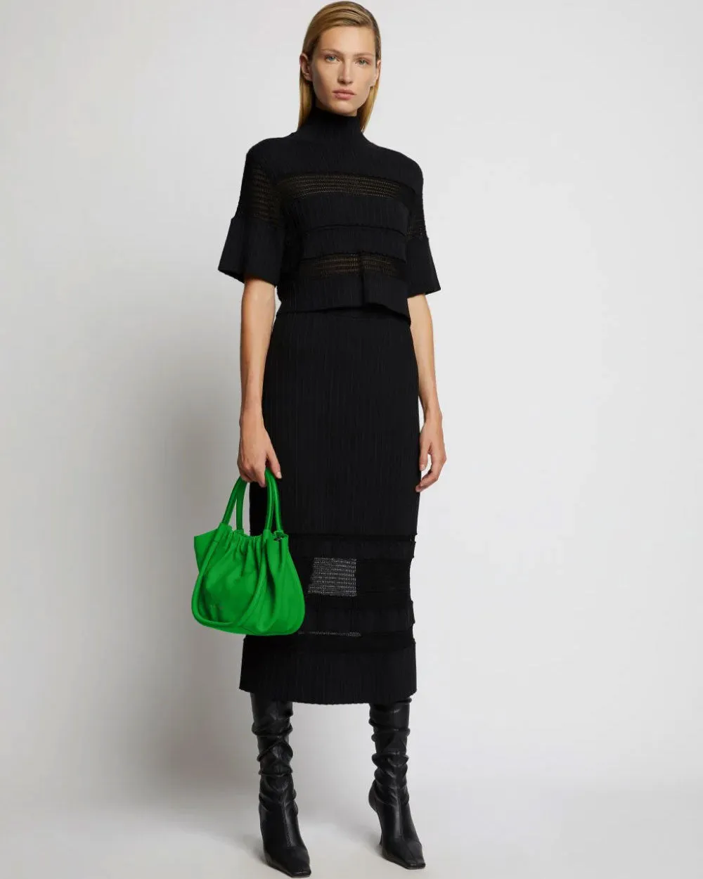 Small Ruched Crossbody Tote in Bottle Green