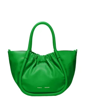 Small Ruched Crossbody Tote in Bottle Green