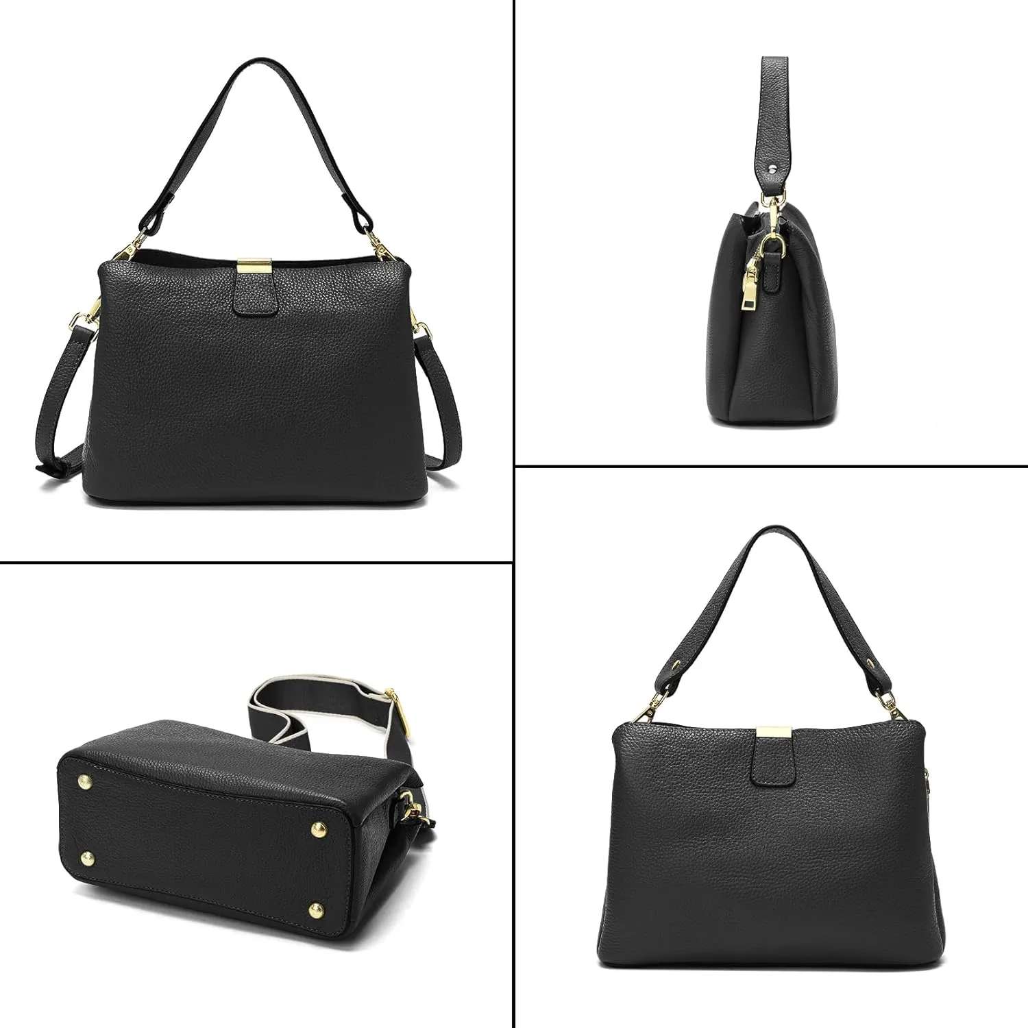 Small Women Genuine Leather Bucket Shoulder Bag Soft Crossbody Purses for Lady Handbag