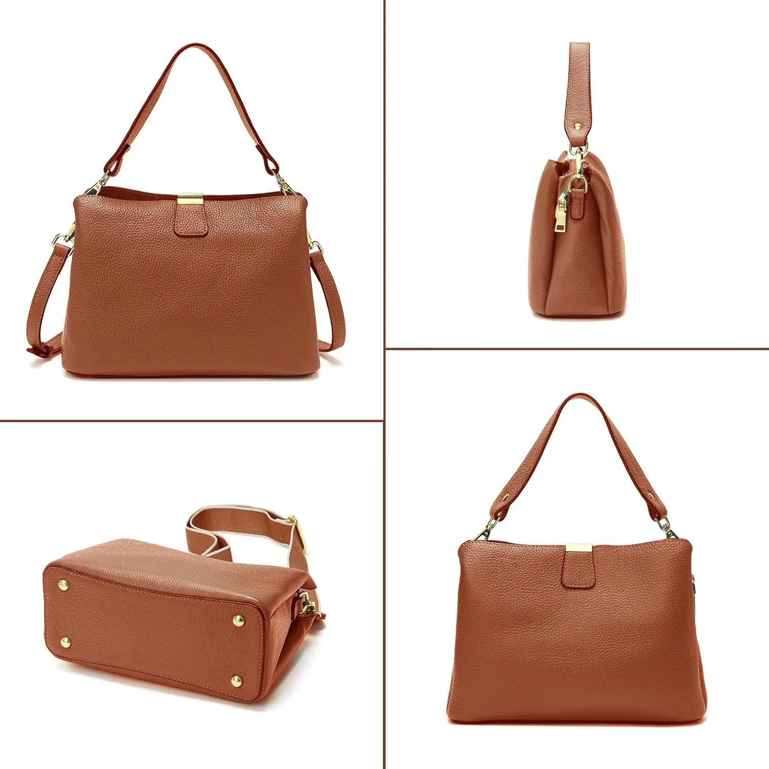 Small Women Genuine Leather Bucket Shoulder Bag Soft Crossbody Purses for Lady Handbag