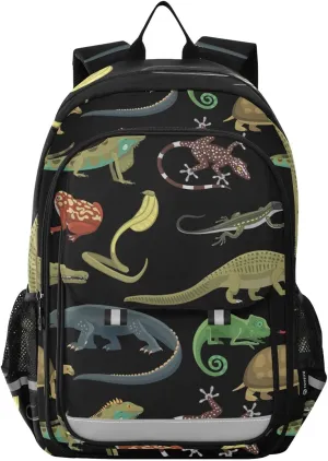 Snakes Lizard Frog and Turtle Animal Backpack Lightweight Laptop Backpack Student Travel School Bag with Reflective Stripes