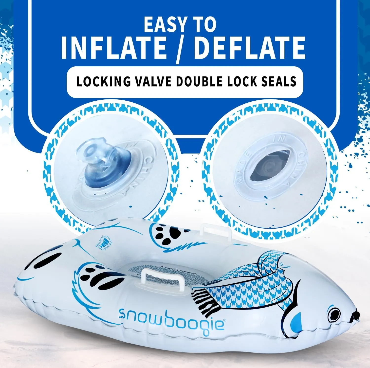 Snowboogie 44" Inflatable Animal Tube Sled | Single Rider Snow Sleds | Inflatable Sled with Soft Handles | Slick Bottom for Speed & Control | Snow Sledding for Children