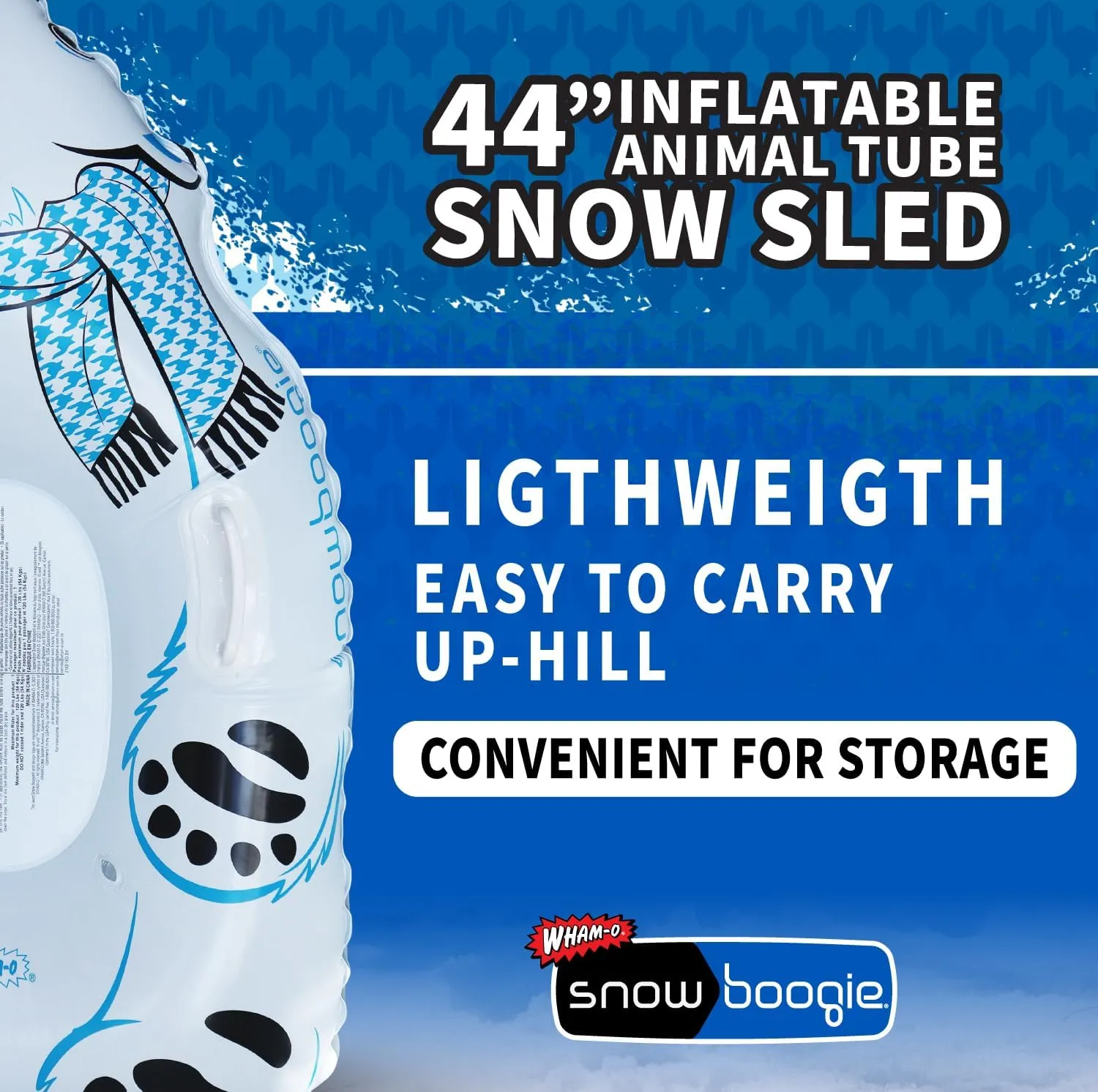 Snowboogie 44" Inflatable Animal Tube Sled | Single Rider Snow Sleds | Inflatable Sled with Soft Handles | Slick Bottom for Speed & Control | Snow Sledding for Children