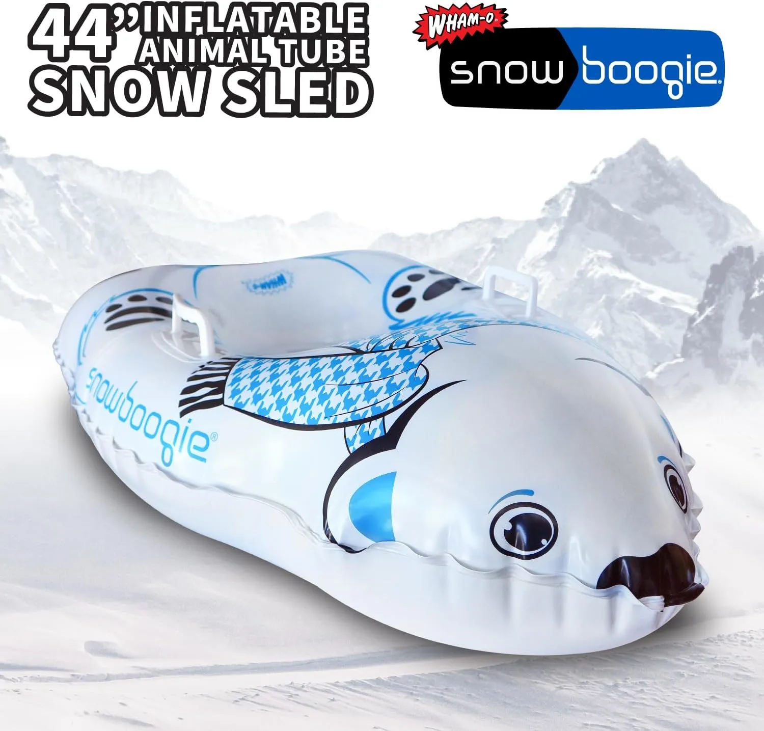 Snowboogie 44" Inflatable Animal Tube Sled | Single Rider Snow Sleds | Inflatable Sled with Soft Handles | Slick Bottom for Speed & Control | Snow Sledding for Children