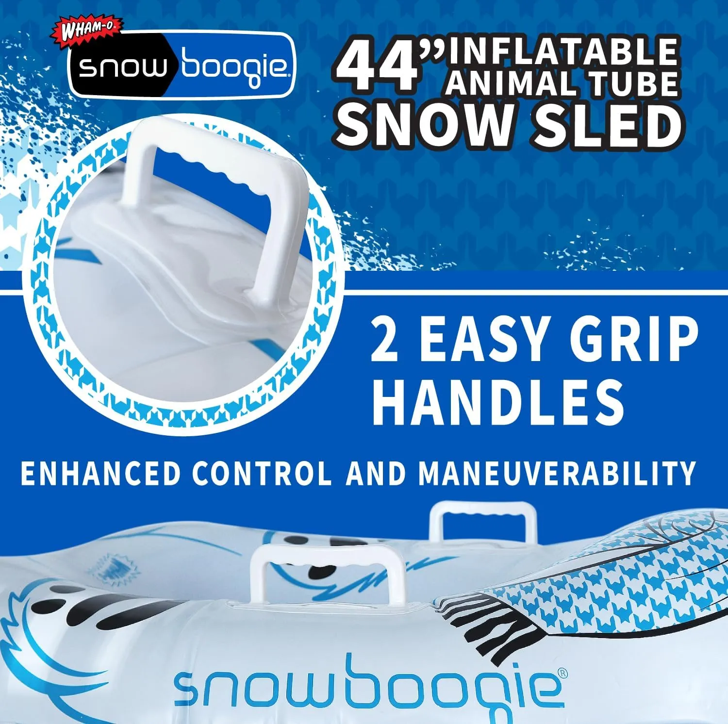Snowboogie 44" Inflatable Animal Tube Sled | Single Rider Snow Sleds | Inflatable Sled with Soft Handles | Slick Bottom for Speed & Control | Snow Sledding for Children