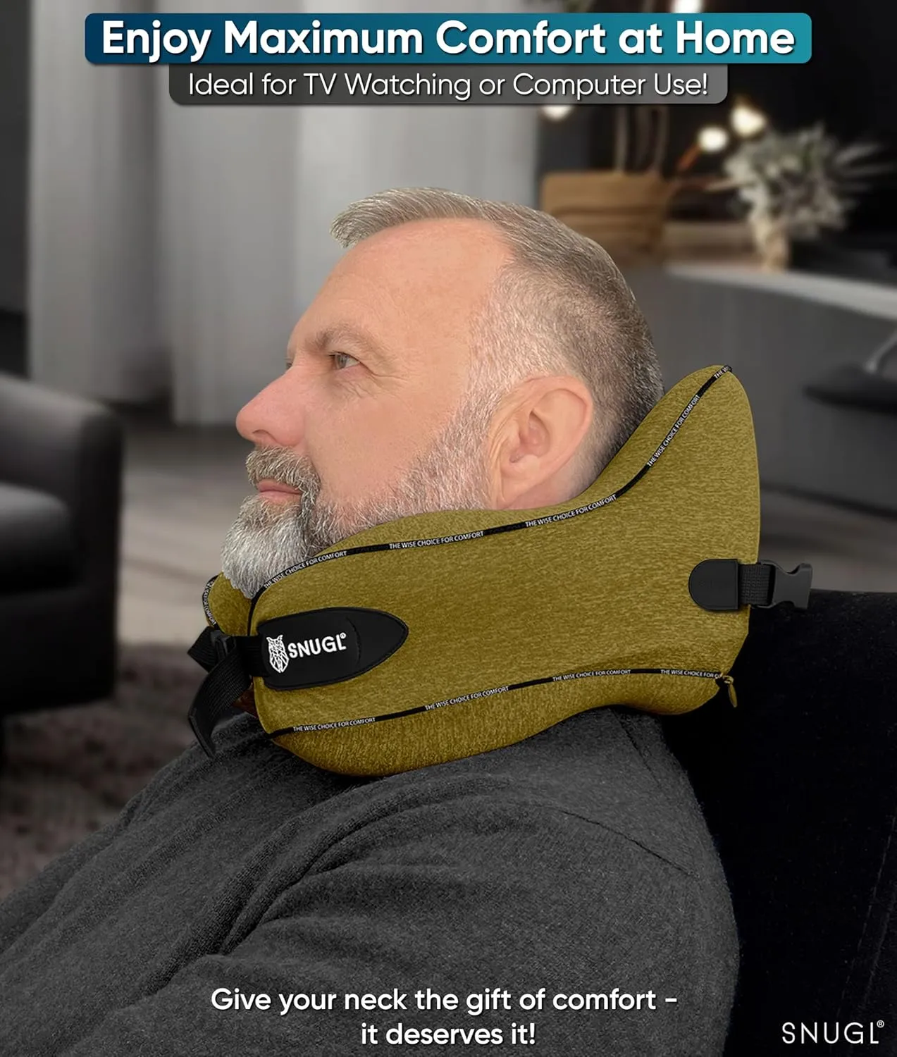 SNUGL Neck Travel Pillow - Memory Foam Airplane Pillow - Flight Pillow | Neck Support Travel Pillow with Carry Bag & Clip | Neck Pillows for Sleeping Travel Plane | Flying Travel Essentials - D.Yellow