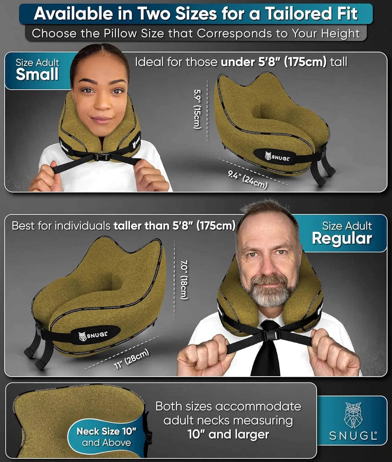 SNUGL Neck Travel Pillow - Memory Foam Airplane Pillow - Flight Pillow | Neck Support Travel Pillow with Carry Bag & Clip | Neck Pillows for Sleeping Travel Plane | Flying Travel Essentials - D.Yellow