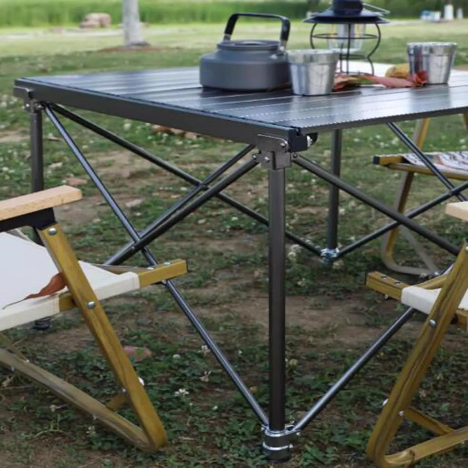 SOBOUR Liftable Camping Table Aluminum Alloy Picnic Table Ultralight Folding Camping Table Roll Up Table Top Multi-Purpose for Camp