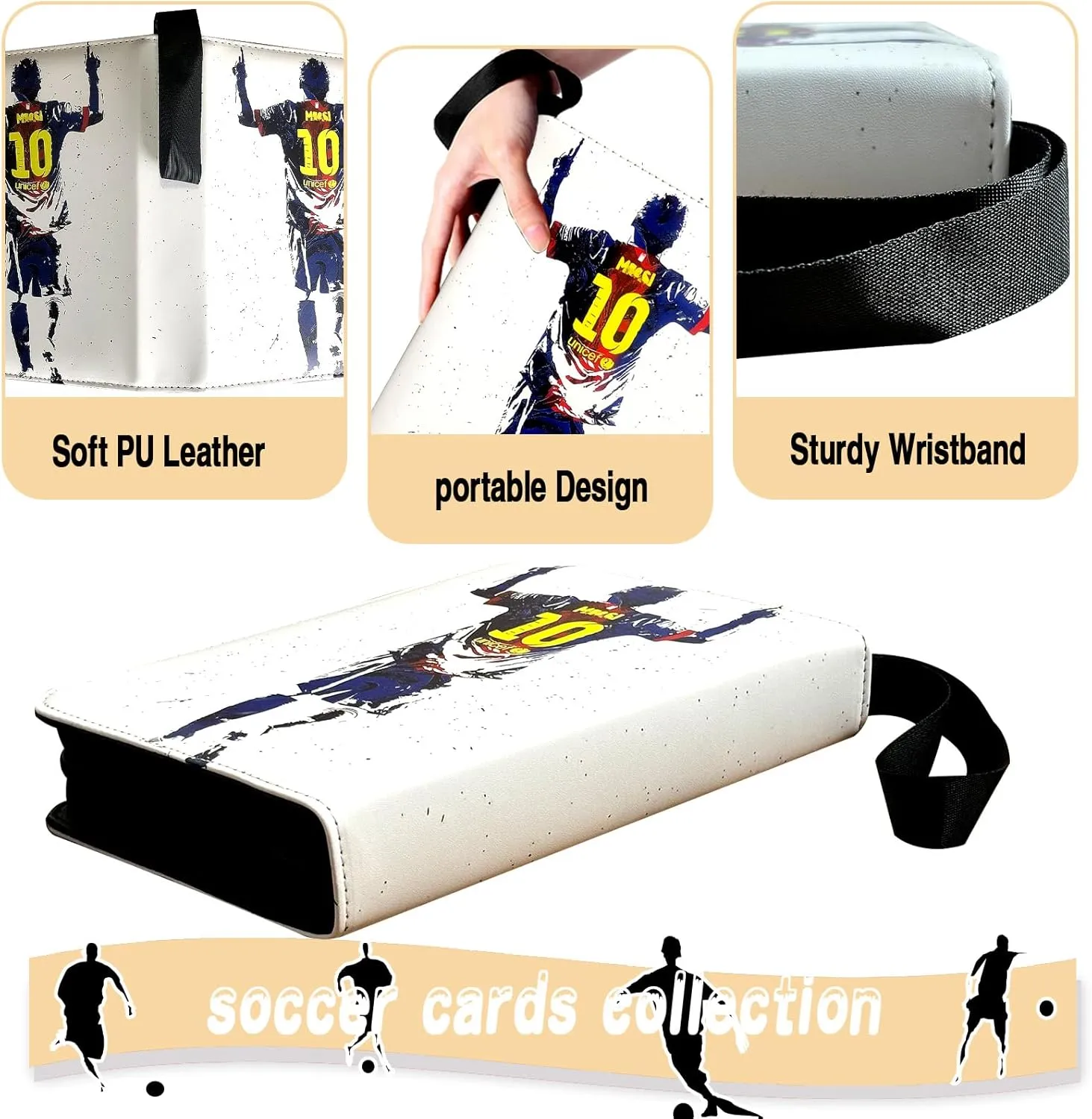 Soccer Card Binder, Trading Card Binder 4 Pocket with 50 Removable Sleeves Fits 400 Sport Cards, 3 Ring Card Holder Binder with Zipper, Collector Storage Album