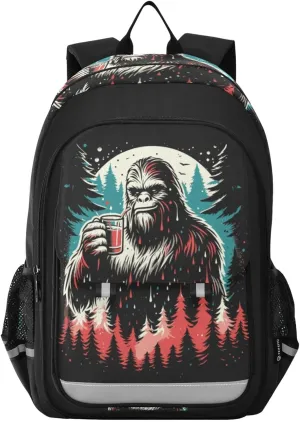Soda Sasquatch Tree Backpack for Women Men Travel Laptop Daypack Shoulder Bag Book Bag Daypack with Reflective Strip 12.9” × 17.7”