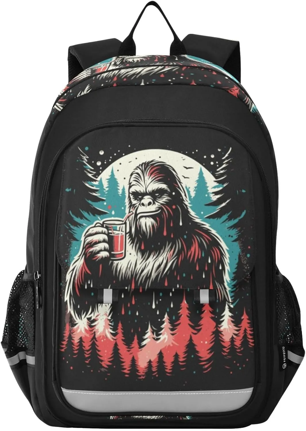 Soda Sasquatch Tree Backpack for Women Men Travel Laptop Daypack Shoulder Bag Book Bag Daypack with Reflective Strip 12.9” × 17.7”