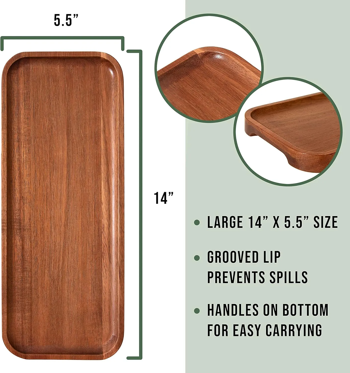 Solid Acacia Wood Serving Trays (14 x 5.5 inches) Rectangular Wooden Large Serving Platters for Food, Wooden Platter for Charcuterie, Appetizer Serving Tray, Wood Cheese Board (Set of 3 Plates)