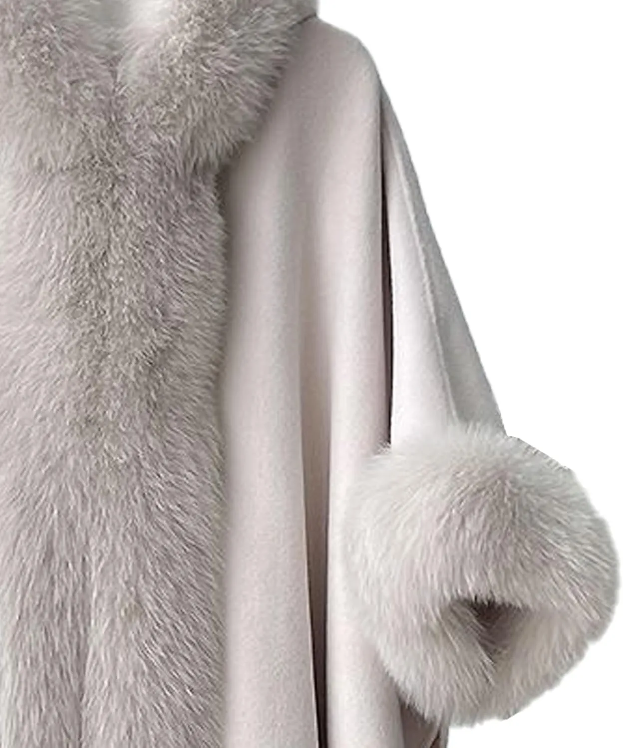 SOMTHRON Women's Faux Fur Trim Shawl Wrap Poncho Cape Coat Open Front Winter Fringe Hooded Knitted Sweater Cardigan