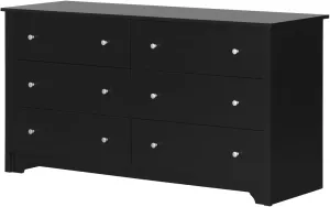 South Shore Vito Collection 6-Drawer Double Dresser, Black with Matte Nickel Handles, Pure Black
