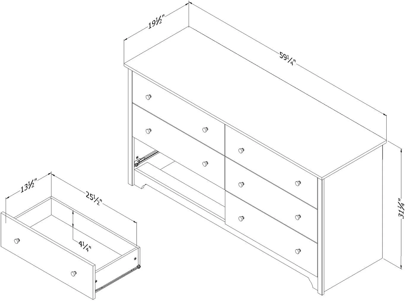 South Shore Vito Collection 6-Drawer Double Dresser, Black with Matte Nickel Handles, Pure Black
