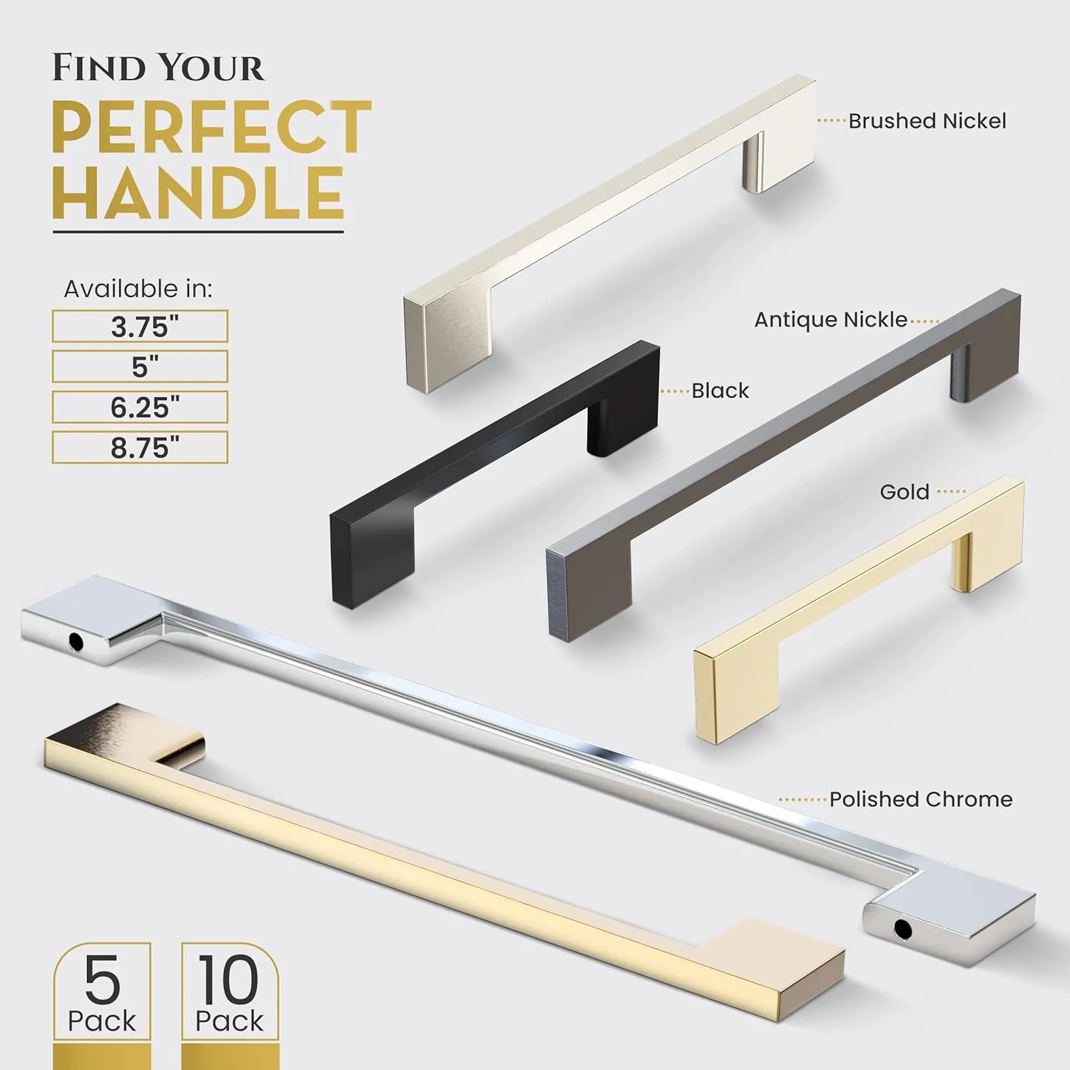 Southern Hills Polished Chrome Cabinet Handles - 5-Pack - 3.75" Centers - Chrome Drawer Pulls - Silver Cabinet Handles - Modern Cabinet Hardware - Kitchen Cabinet Pulls - SH3229-96-CHR-5