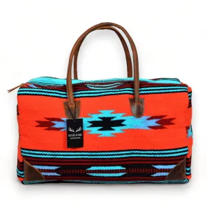 Southwestern Boho Aztec Large Weekender Duffel Bag Handwoven 100% Leather Handles (Sedona)