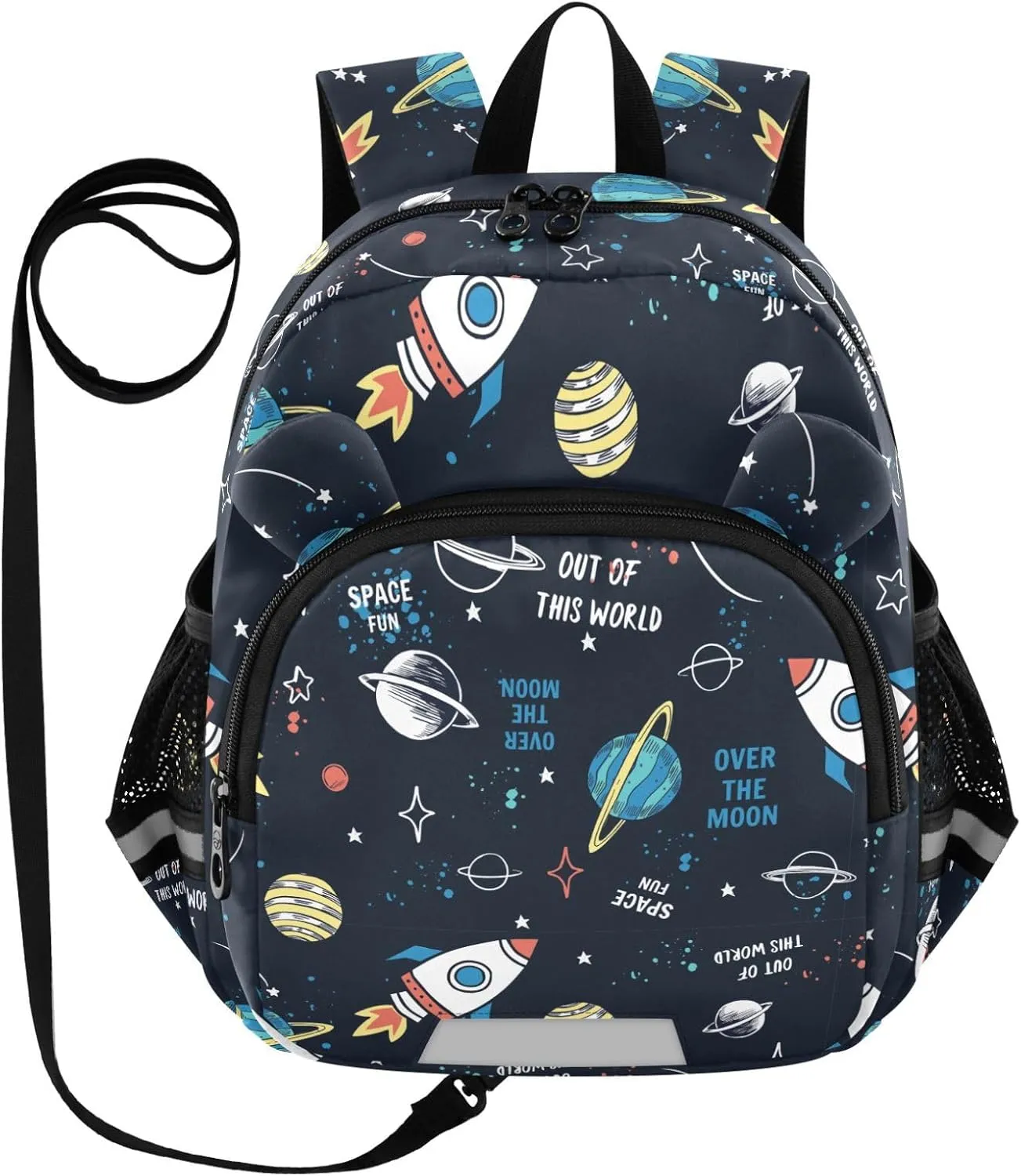 Space Elements Preschool Backpack Hand Drawn Daycare Bookbag School Backpack with Traction Rope Fashion Casual Cartoon School Travel Picnic Birthday for Kids 3-6