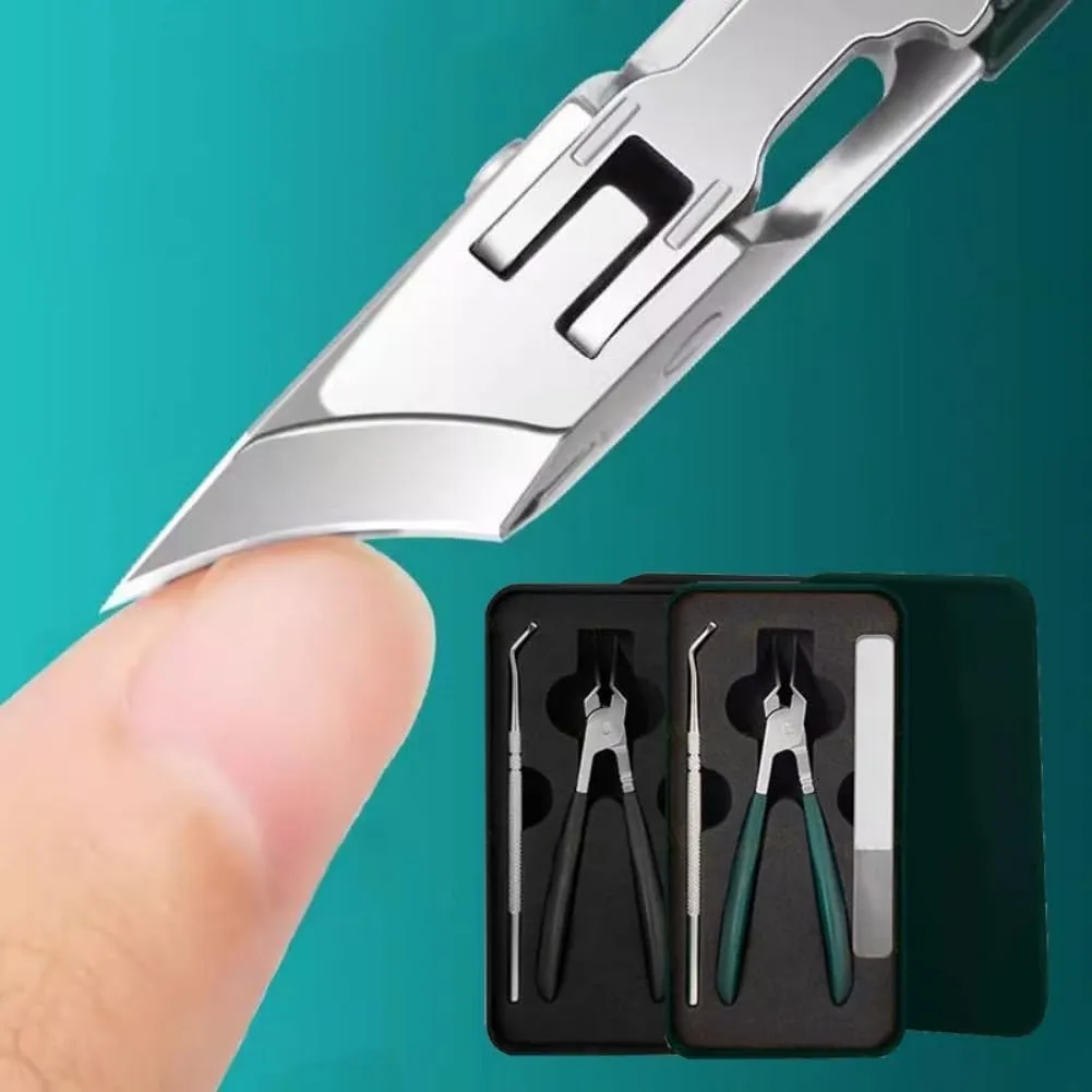 Splashproof 25° Beveled Edge Nail Clippers 3-Piece Set, Oblique Ingrown Toenail Clippers, Wide Jaw Opening Anti-Splash Slanted Nail Clipper (Green)