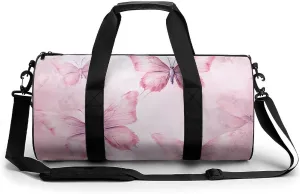 Sports Gym Bag for Women Men Travel Duffel Bag Peach Butterfly Pictures Weekender Bag Canvas Carry on Overnight Bag for Travel Swimming Fitness Workout Sports Duffle Bag