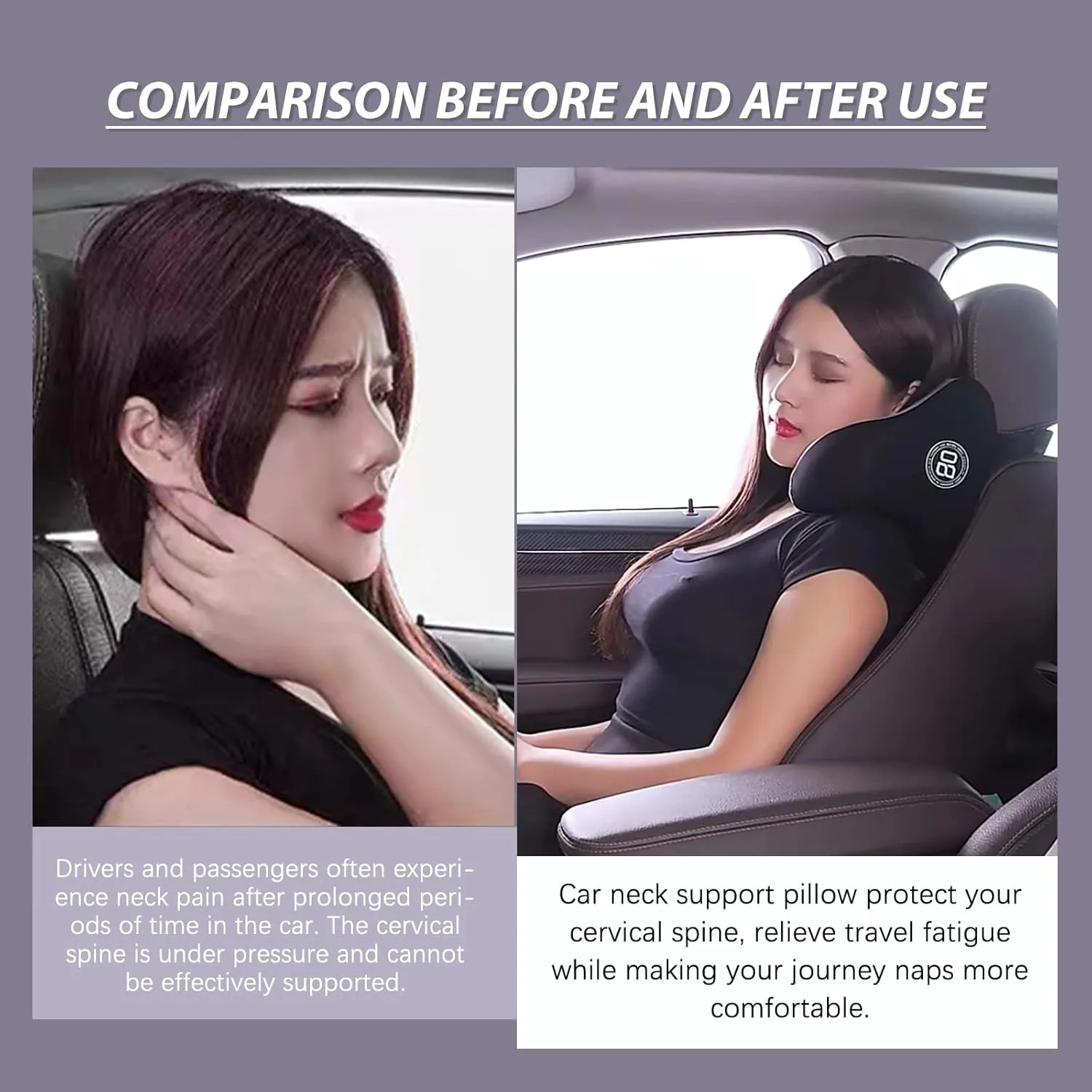 SPRFUFLY U-Shaped Car Headrest Pillow for Sleeping, 100% Memory Foam Car Pillow with Breathable Removable Cover, Ergonomic Design - Ideal Car Companion for Naps & Neck Pain Relief (Black, 1PC)