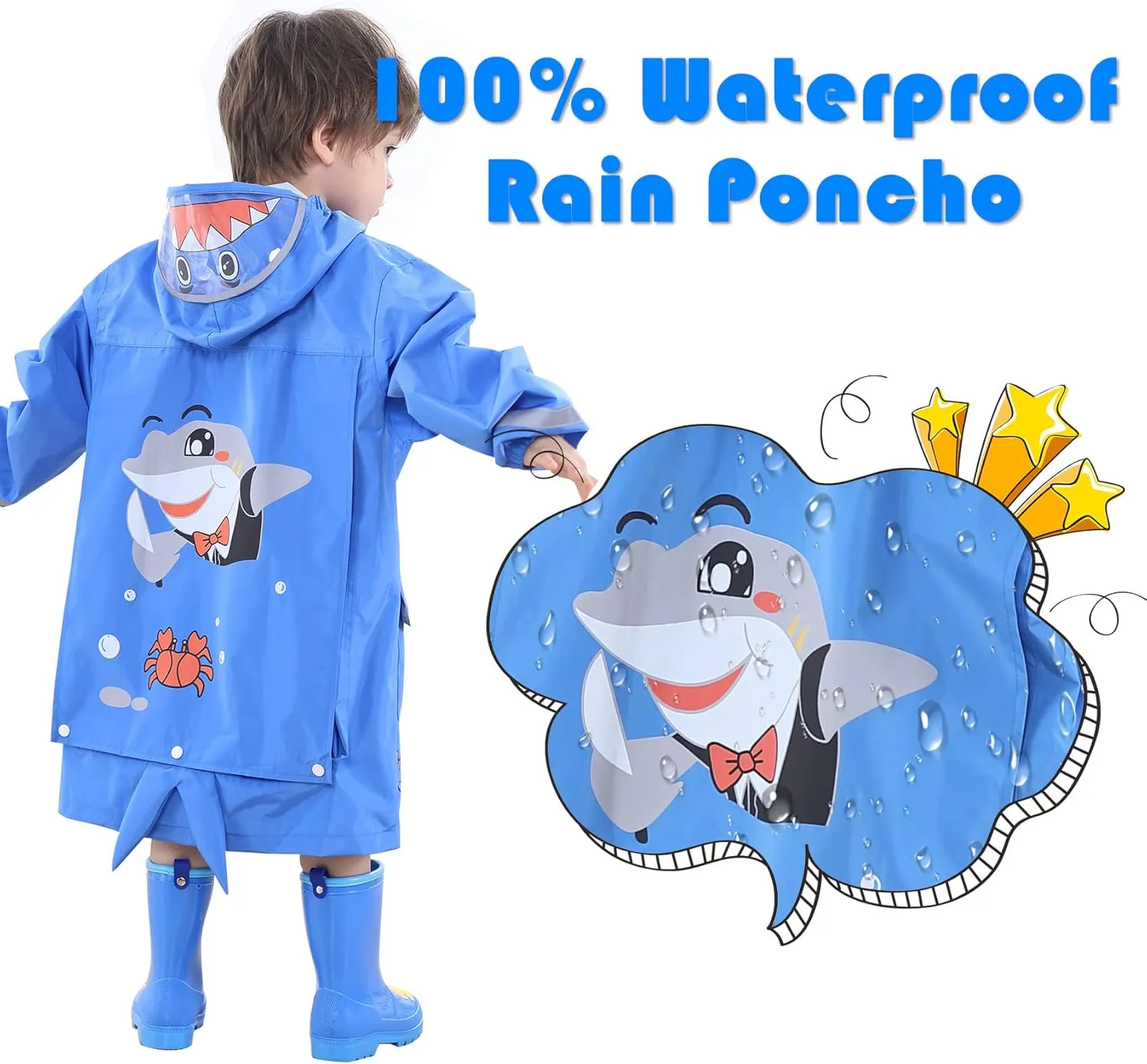 SSAWcasa Rain Poncho Kids, Toddler Girls Boys Rain Jacket Coat with Hood, Children Baby Raincoat Rainwear Gear Outerwear
