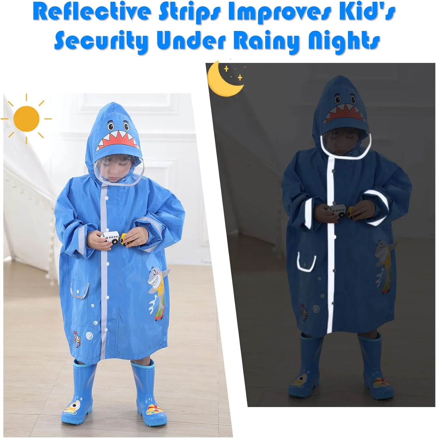 SSAWcasa Rain Poncho Kids, Toddler Girls Boys Rain Jacket Coat with Hood, Children Baby Raincoat Rainwear Gear Outerwear