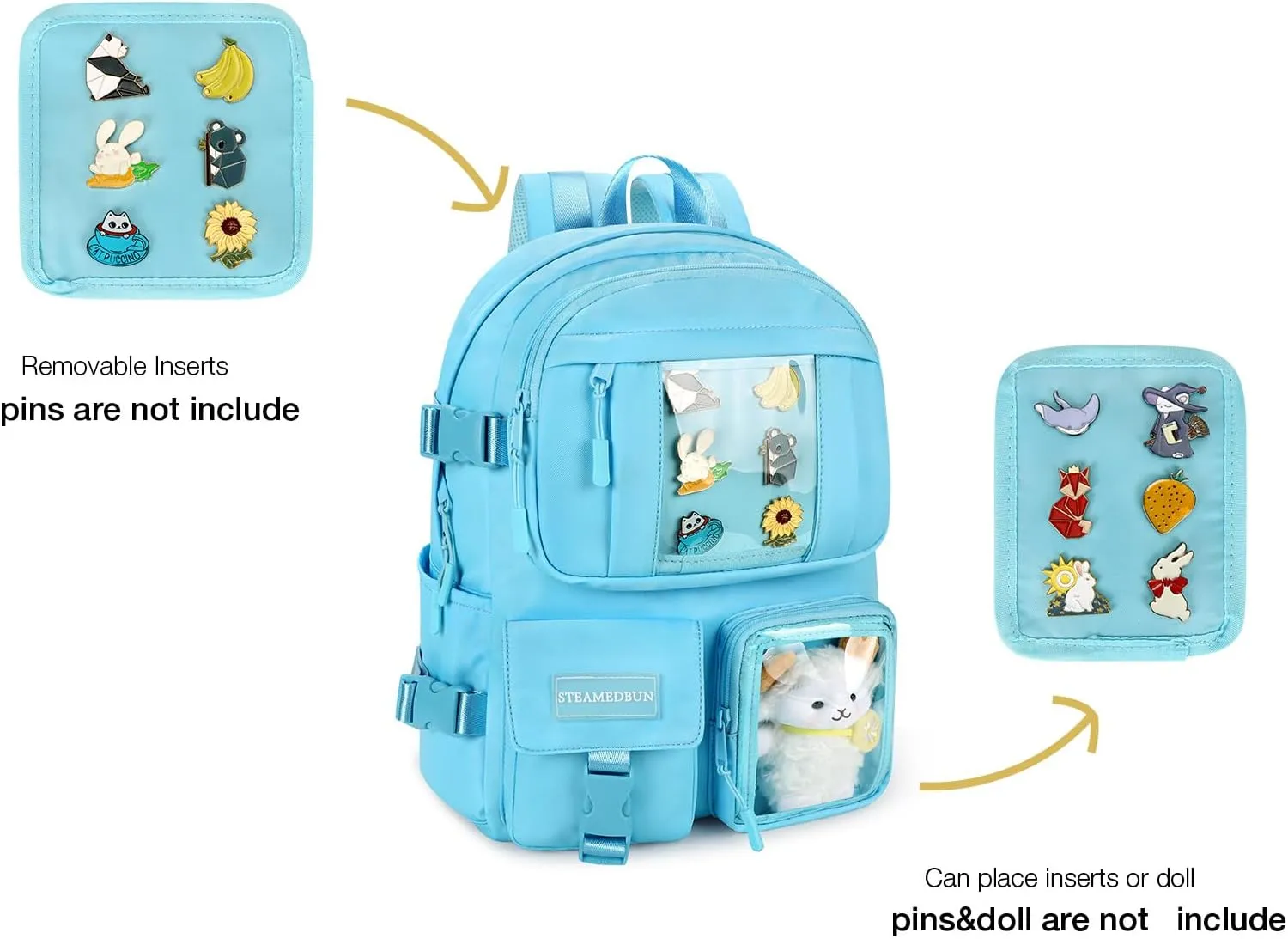 STEAMEDBUN Kawaii Backpack Cute Aesthetic Backpack for Girls,Ita Backpack with Inserts for School (without pins)
