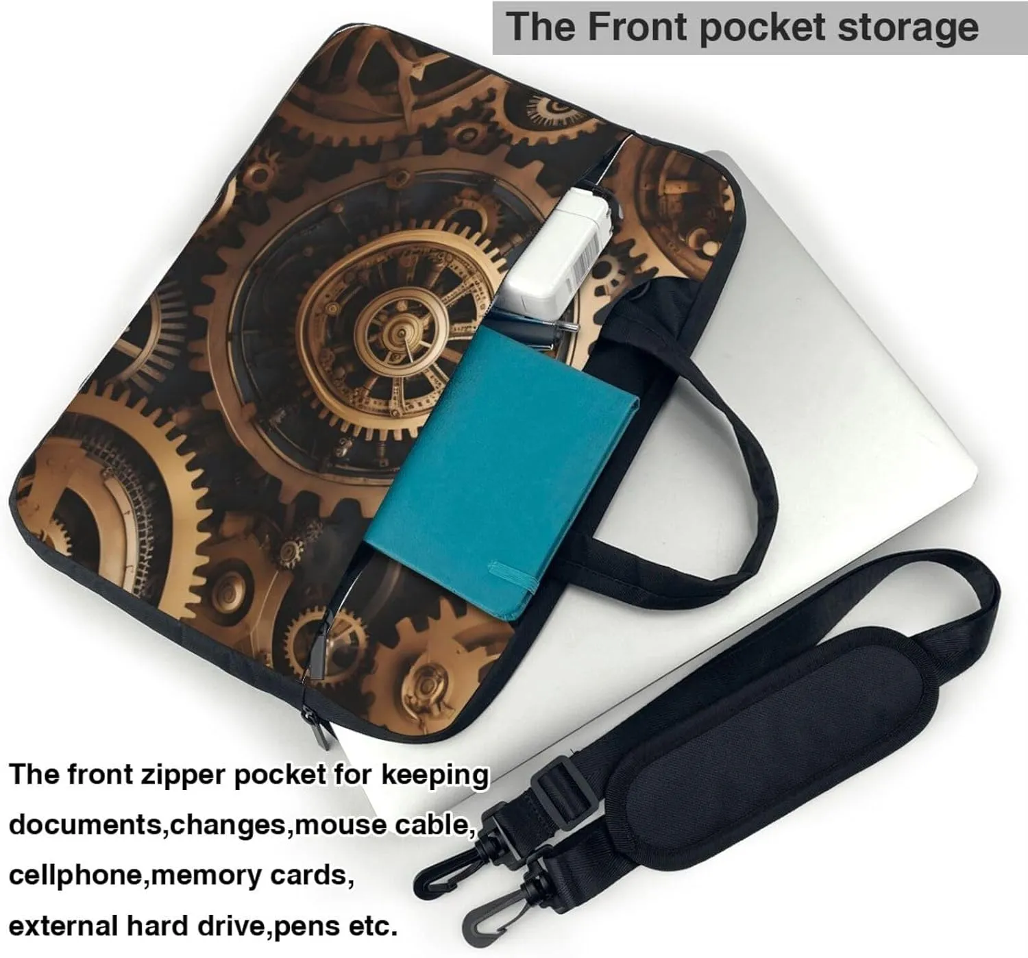 Steampunk Mechanical Gears pattern Fashionable and ultra-thin shoulder laptop bag Shockproof soft lining