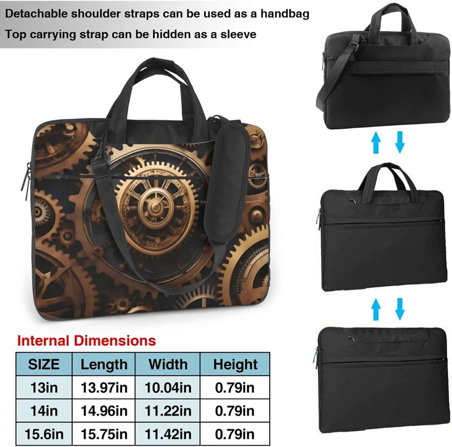 Steampunk Mechanical Gears pattern Fashionable and ultra-thin shoulder laptop bag Shockproof soft lining
