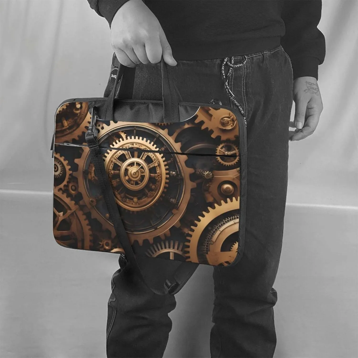 Steampunk Mechanical Gears pattern Fashionable and ultra-thin shoulder laptop bag Shockproof soft lining