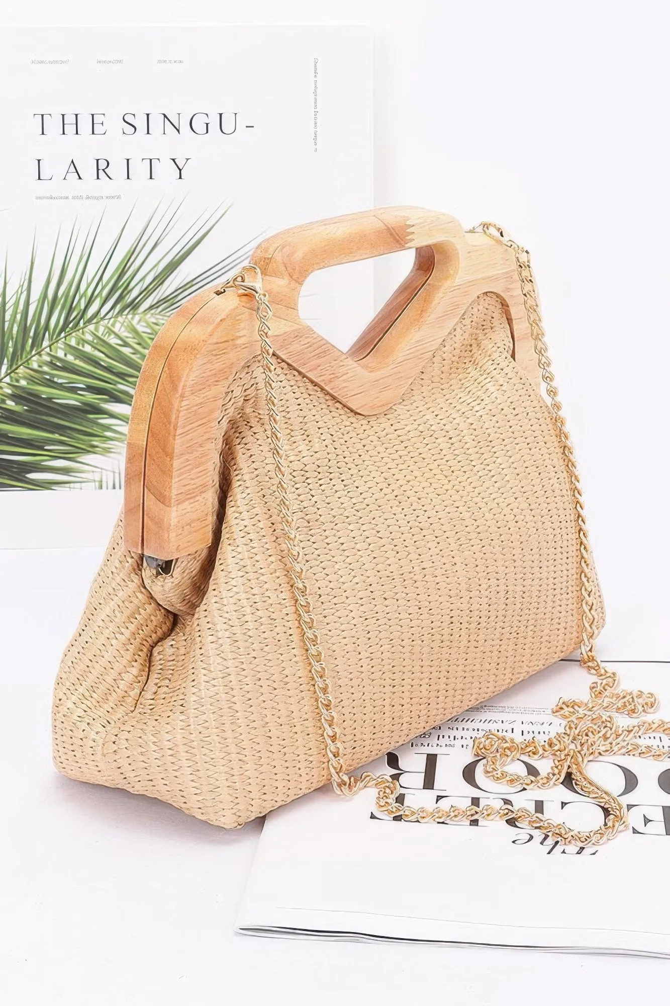 Straw Wood Frame Clutch