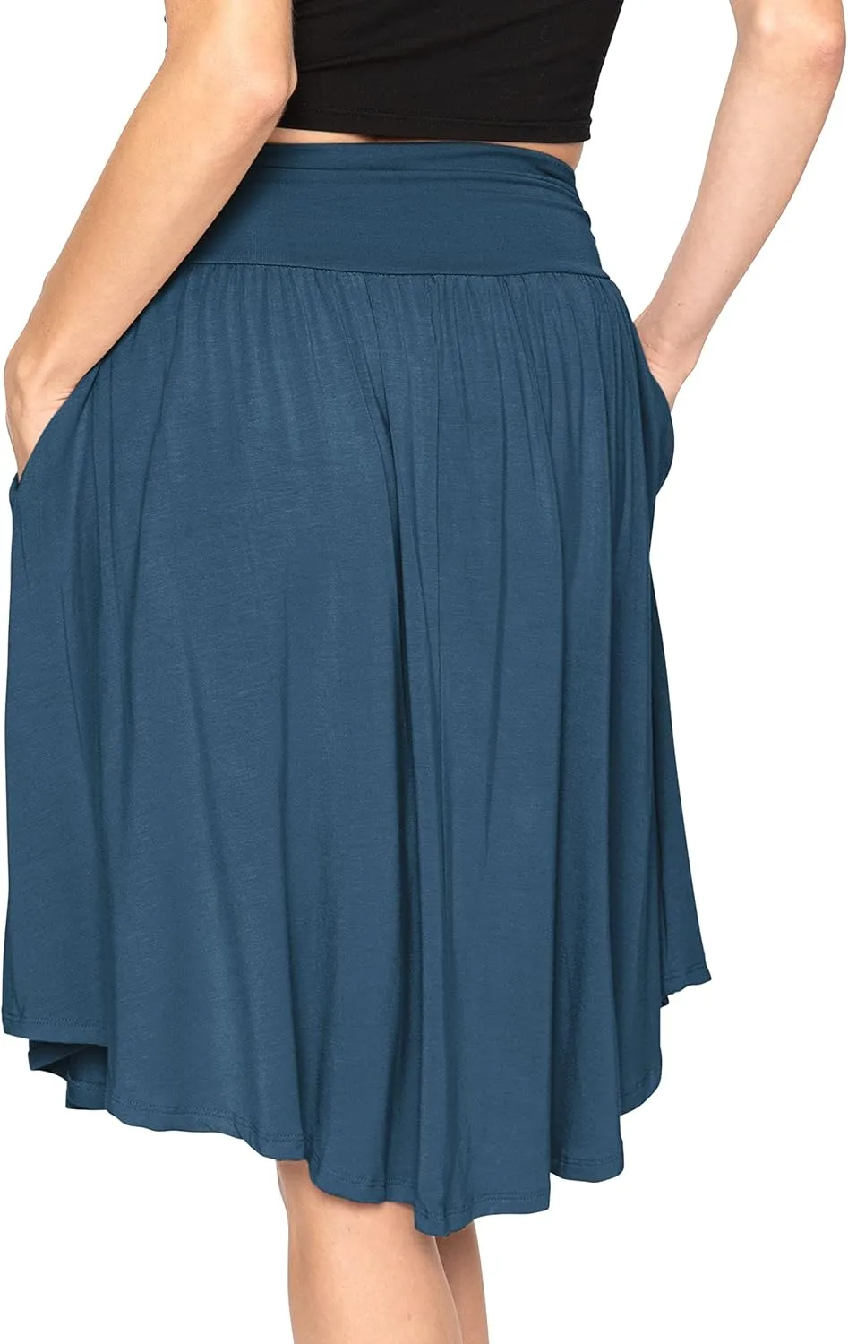 STRETCH IS COMFORT Women's and Plus Size Scoop Hem Flare Mid Length Skirt with Pockets | S-5X