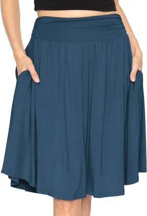 STRETCH IS COMFORT Women's and Plus Size Scoop Hem Flare Mid Length Skirt with Pockets | S-5X